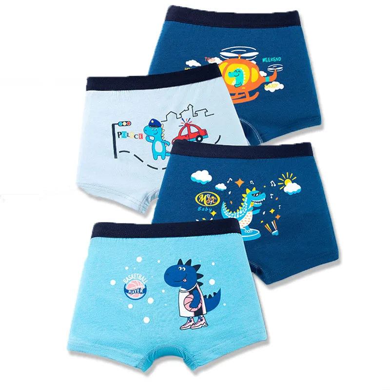 4/8Pcs High Quality Cotton Boy Boxer Brief Cool Excavator Pattern Kids Boxers Breathable Children Underwear Soft Bottom Panty