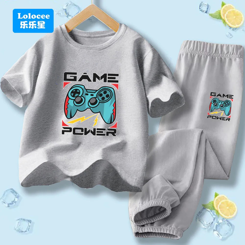 Kids Game Controller 2-Piece Outfit Set Short-Sleeve T-Shirt + Pants Summer Clothes Set for Boys Fashion Clothing YXJ01