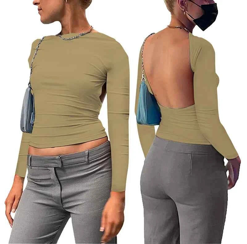 Backless Short Sleeve Blue Y2K Crop Top Women Casual O Neck  Summer T Shirts Sexy Vintage Cut Out