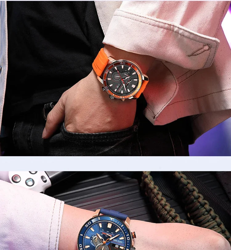 MEGIR Men Wristwatch Fashion Casual Quartz Date Watches Luxury Male Clock Chronograph Multifunctional 30M Waterproof Sport