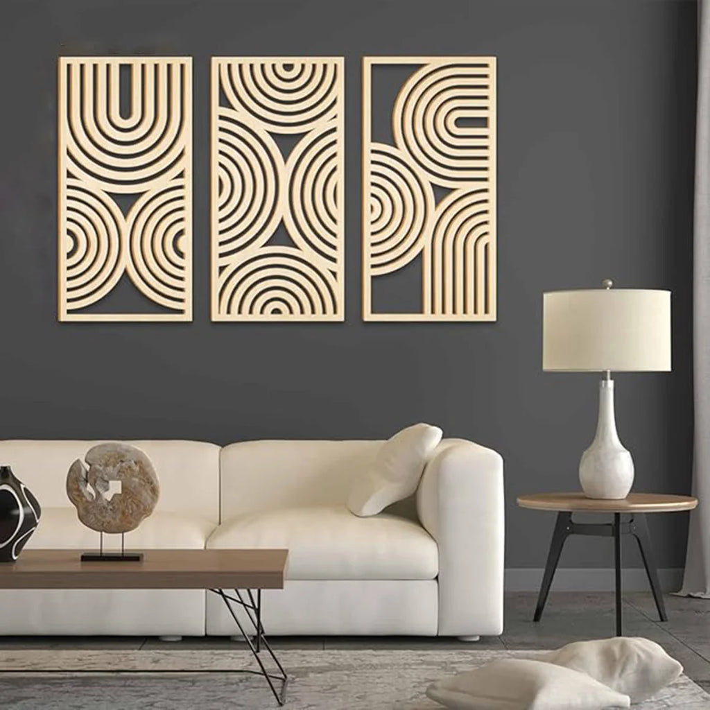 3pcs Wall Art Deco Wooden Murals, Abstract Hollow Arch, Bohemian Kitchen, Bathroom, Living Room Decor