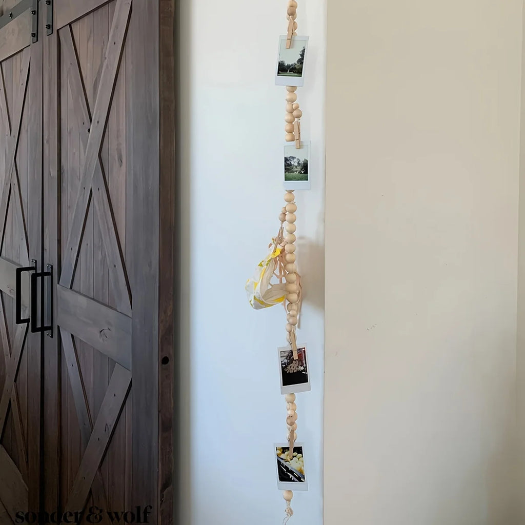 Boho Original Wood Hanging Photo Display Clip Wooden Bead Garland Wall Hanging Bedroom Living Room Dorm Party Home Decor Gifts