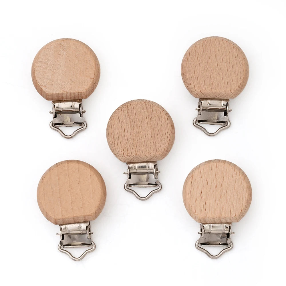 10Pcs Wooden Baby Pacifier Holder Metal Clip Beech Baby Pacifier Clips Chain Accessories Wooden Teether Toy BPA Free