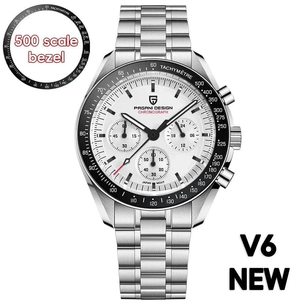 Black White Color Men's Vintage Quartz Chronograph Watch Sapphire Crystal