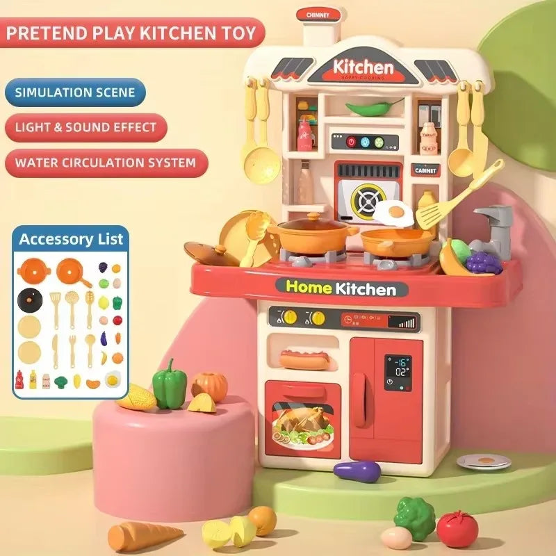 Kids Play Kitchen Set Toddler Kitchen Playset with Sound & Light Cooking Stove with Steam Play Sink Play Food Toy for Boys Girls