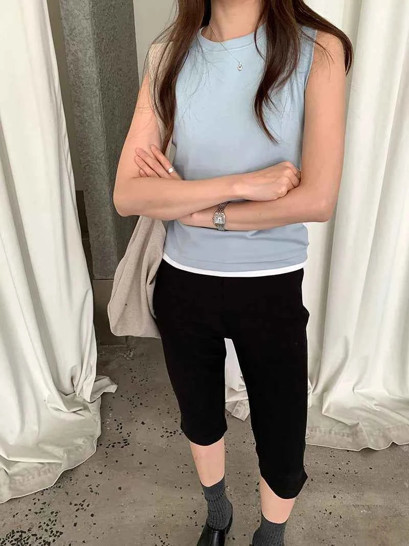 Spring women's casual solid color round neck slim fit vest