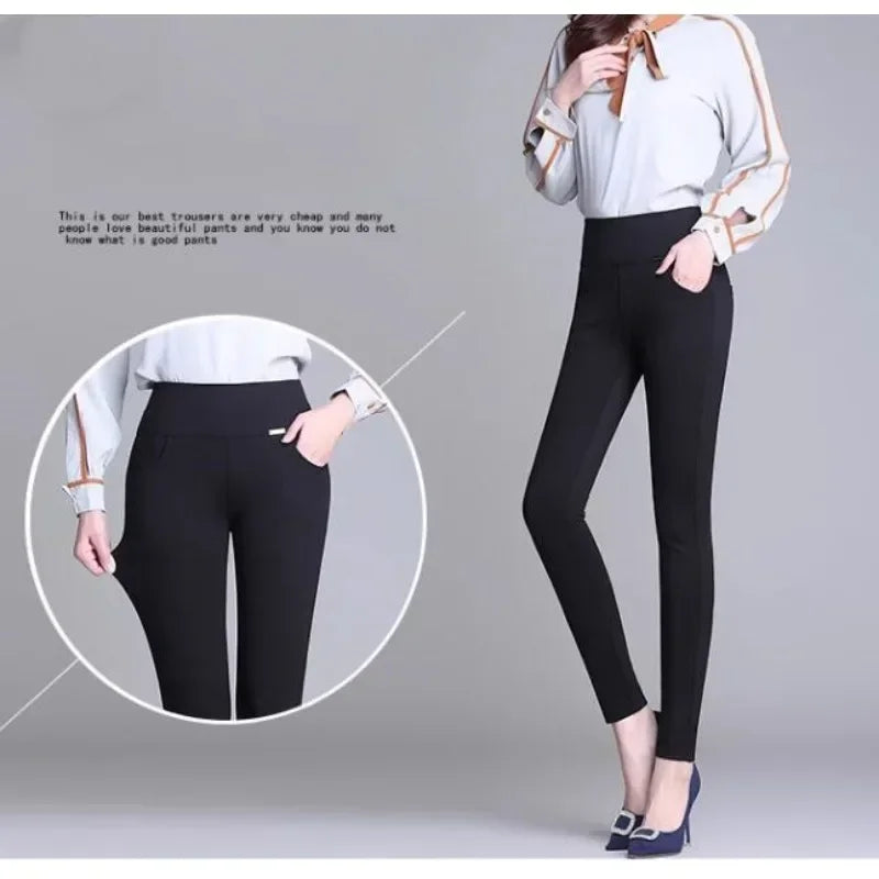 New S-6XL Micro Pants Trousers High Waist Large Size Stretch Tights Women High Waist Straight Pants Work Pants Trousers