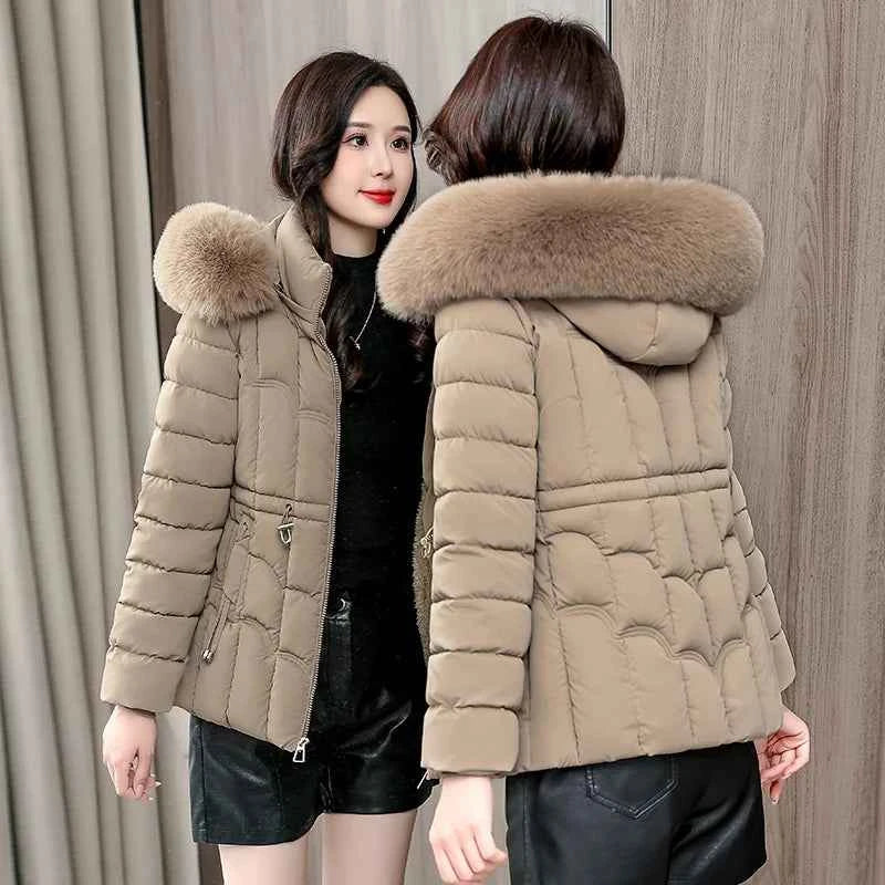 Winter 2025 New Down Jacket Women Parkas Fashion High-Quality Warm Cotton Padded Coat Ladies Short Overcoat Hooded Overwear Tops