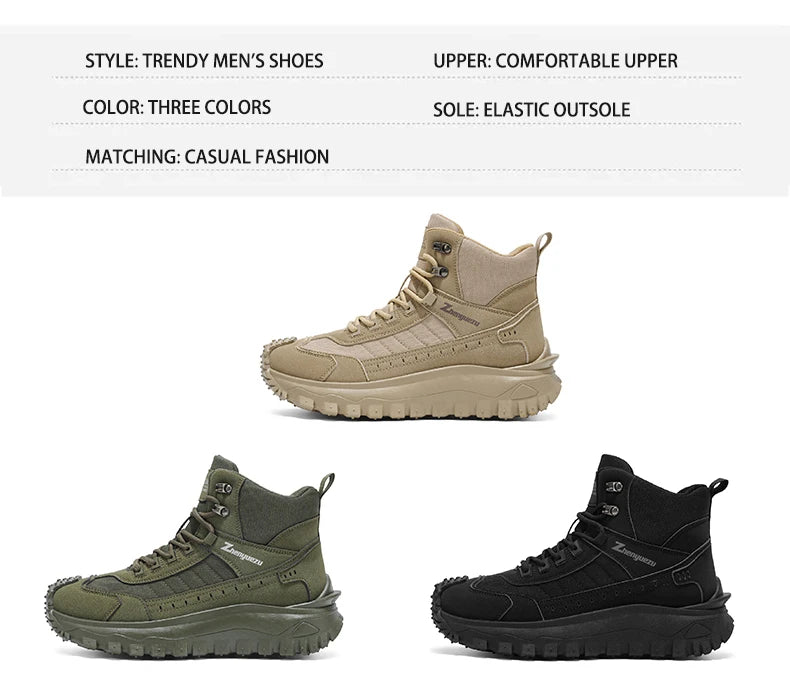 2026 New Outdoor Boots Men's High Top Thick Bottom Tactical Shoes Large Size 47 Hiking Sports Workwear Shoes 48 Casual Style