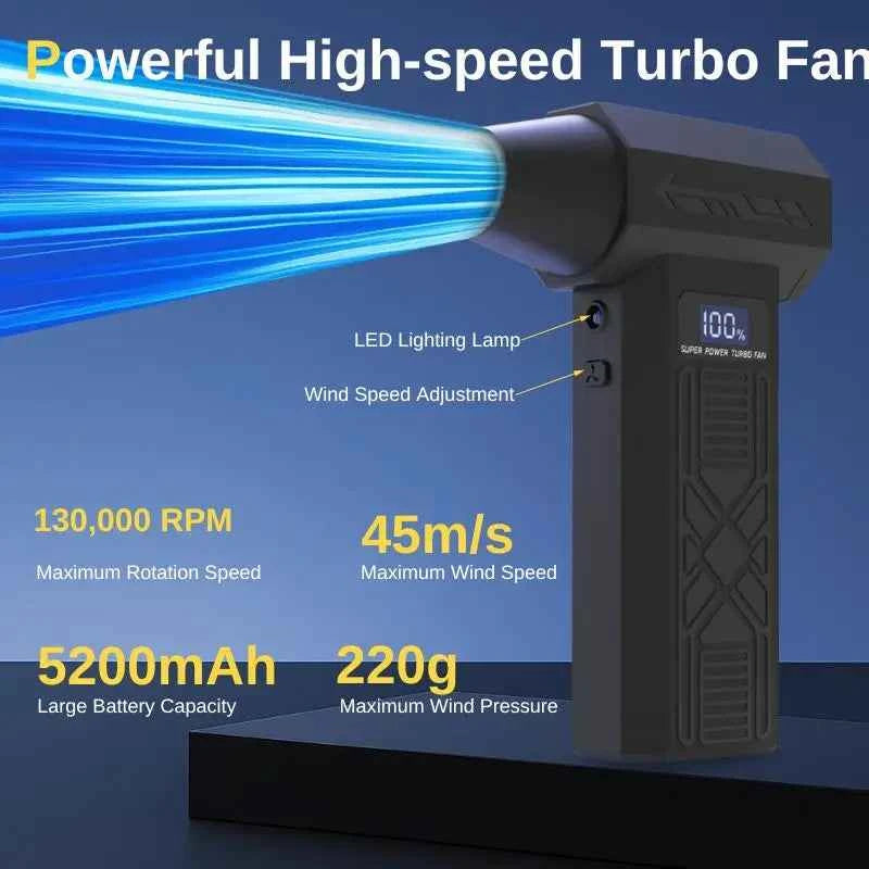 120,000 RPM Electric Turbine Blower, Portable Cordless Hair Dryer, Deep Cleaning Tool for Cars/Electronics/Home
