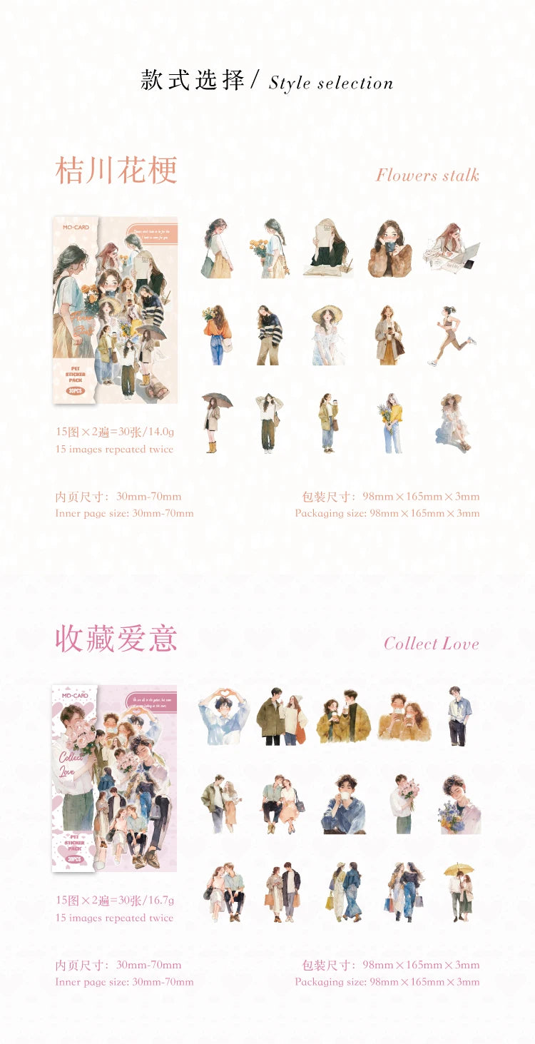 Yoofun 30pcs/lot Cute Girl's Happy Life Character Journaling Sticker Material Scrapbooking Planner Diary  Decor Labels