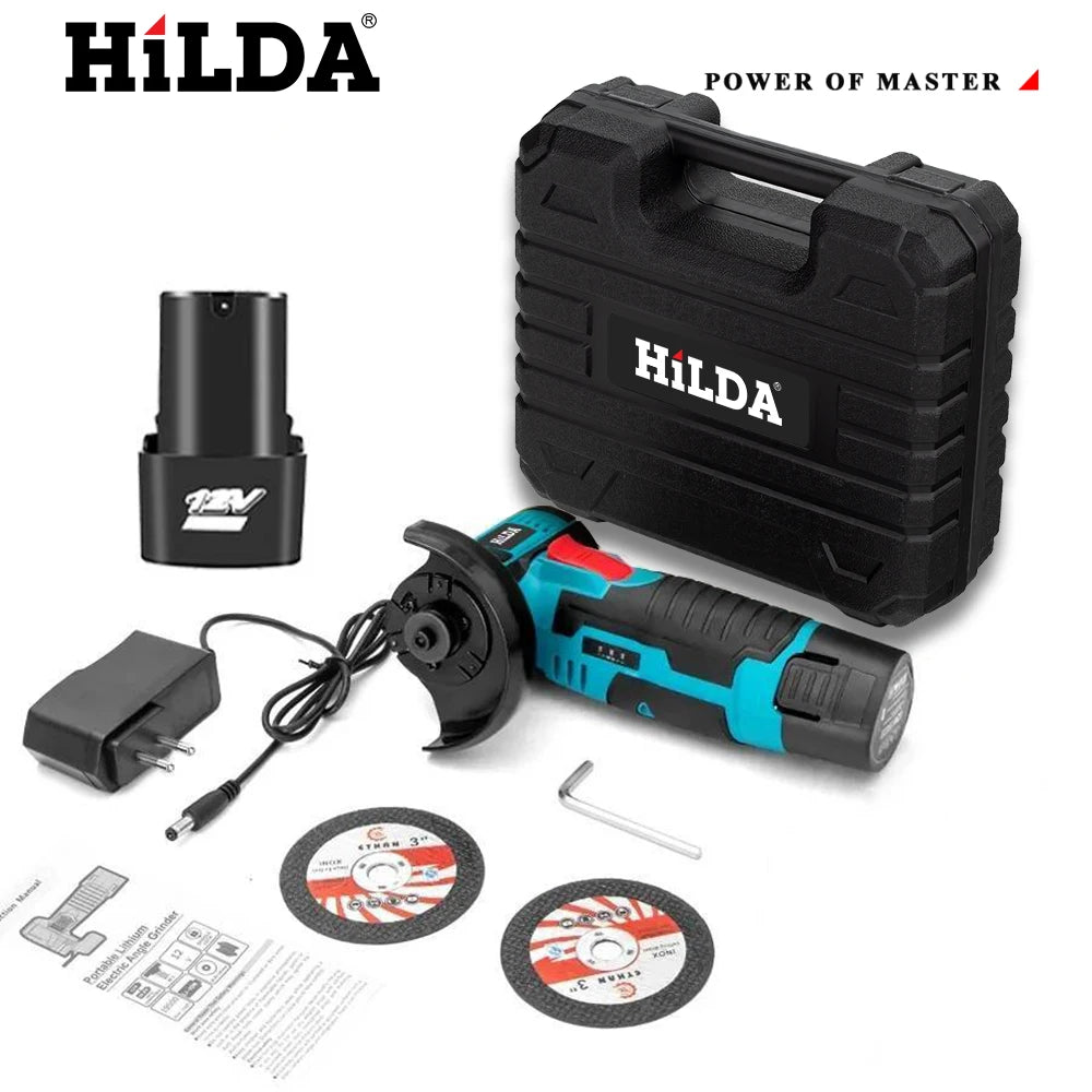 HILDA 3 inch 12V Miniature Rechargeable Angle Grinder with Battery Cutting Blade Polishing Grinder for Cutting Diamond Cordless