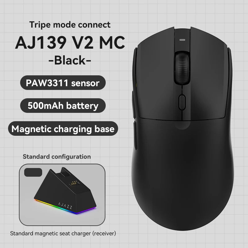 AJAZZ AJ139 V2 MC Wireless Gaming Mouse PAW3311 12000DPI RGB Magnetic Charging Dock Macro Definition Mouse Gamer For Laptop PC
