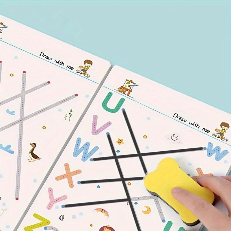 Reusable magic tracking workbook, suitable for children, drawing and control training, thick lines, educational diary, notebook