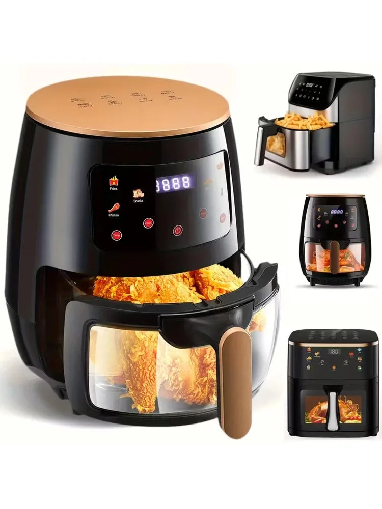 6L/10L Air Fryer, Healthy Cooker with Visual Cooking Window, Non-Stick Basket, 60-Minute Timer, Dishwasher Safe.