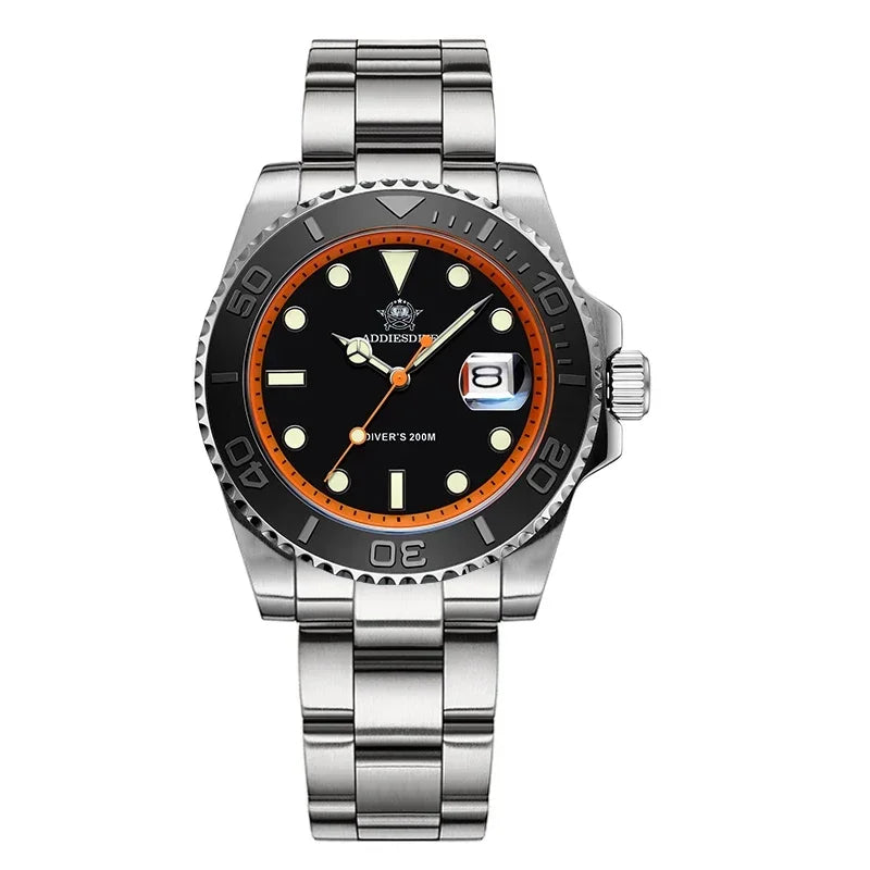 ADDIESDIVE Top Brand Mens Quartz Watches 41mm Stainless Steel Calendar Display Luxury Watch Luminous 200m Dive Casual Wristwatch