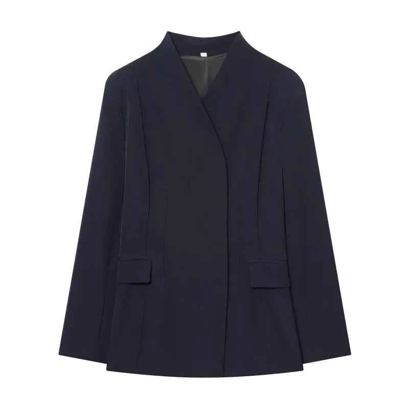 ETJ 2025 women's new fashion design three-dimensional cut high collar slim suit jacket & matching casual trousers