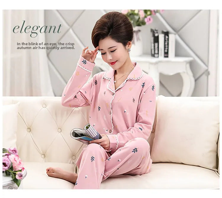 100% Pure Cotton Long Sleeve Sleepwear Set for Elderly Women Spring Summer Autumn Home Clothes Outwear Comfortable Home Suit