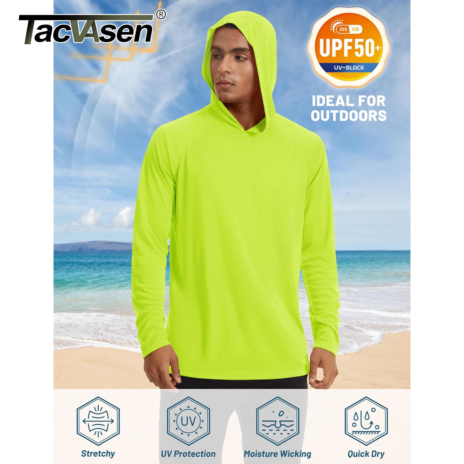 TACVASEN Sun Protection Shirts Mens Long Sleeve Hoodie Casual UV-Proof T-Shirts Breathable Lightweight Quick Dry T shirts Swim