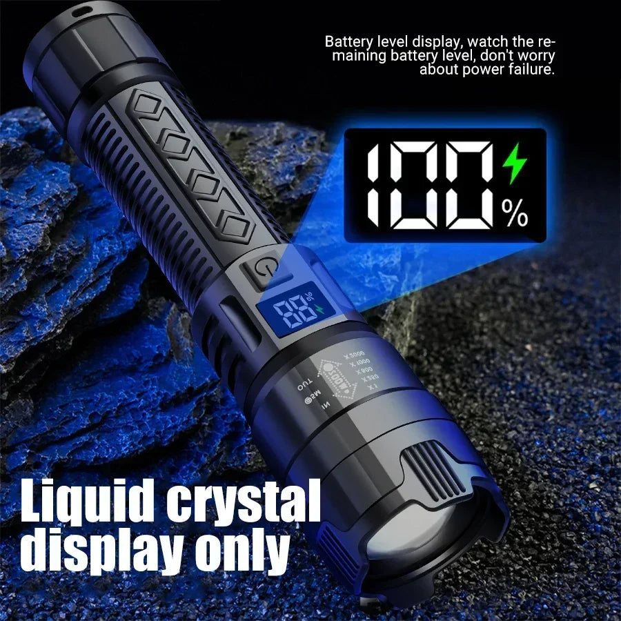 High Power LED Flashlight - USB Rechargeable 1000LM, Zoomable Multifunctional Torch for Outdoor Camping,Emergency (Waterproof)