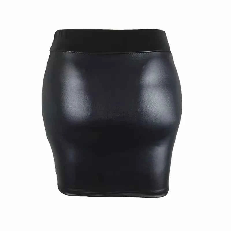 Women's High-Waist Slim Fit Mini Skirt Vintage Bodycon Hip Pencil Skirt Sexy Imitation PU Clubwear Ladies Office Clothing