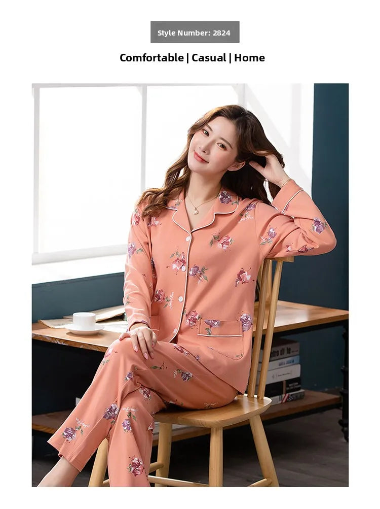 100% Pure Cotton Long Sleeve Sleepwear Set for Elderly Women Spring Summer Autumn Home Clothes Outwear Comfortable Home Suit