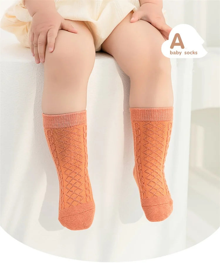 3Pairs/lot Kids Socks For Girls Boys Spring Summer Thin Soild Socks For Newborn Children's Cotton Mesh Non-slip Floor Sock 0-5Y