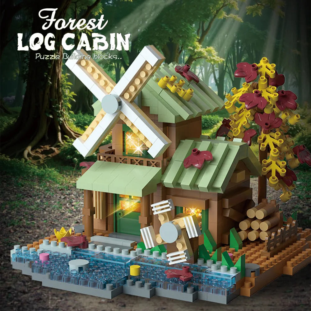 Creative street view building model building blocks forest tree house puzzle windmill tree house decoration toys