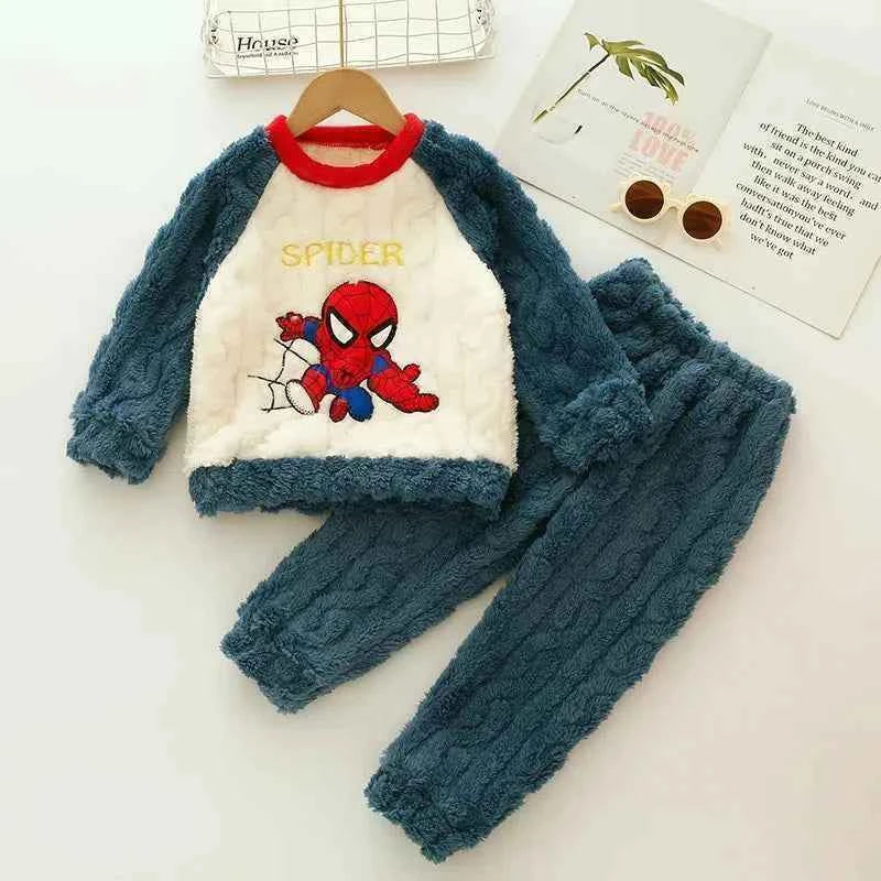 Winter Marvel Children Clothing Boys Sleepwear Set Flannel Thick Long Sleeve Warm Set Pajamas Two Pieces Kids Clothes