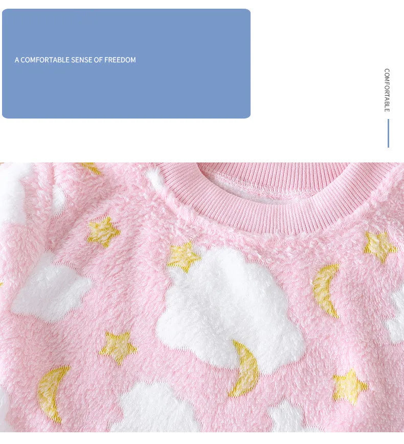 Autumn Winter Sleepwear Flannel Pajamas For Girls Boys Long Sleeve Tops+Pants Suits Fashion Home Clothing Baby Kid Sleep Costume