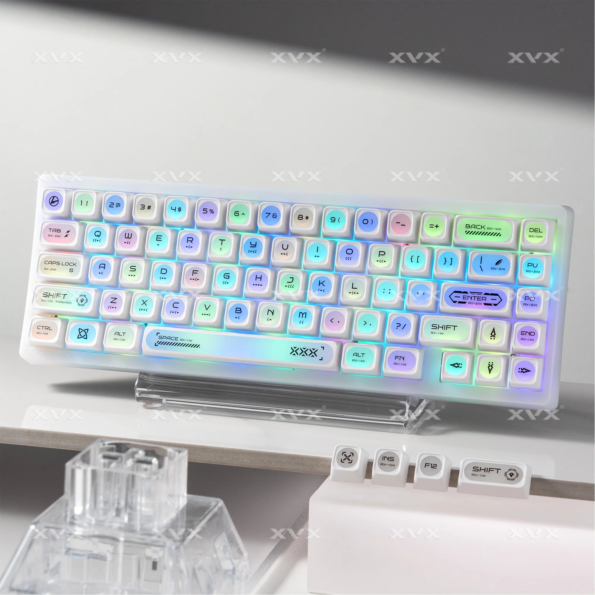 XVX White Shine Through Cats eye MAX Profile Dye-Sub PBT Keycap Set 136-Key