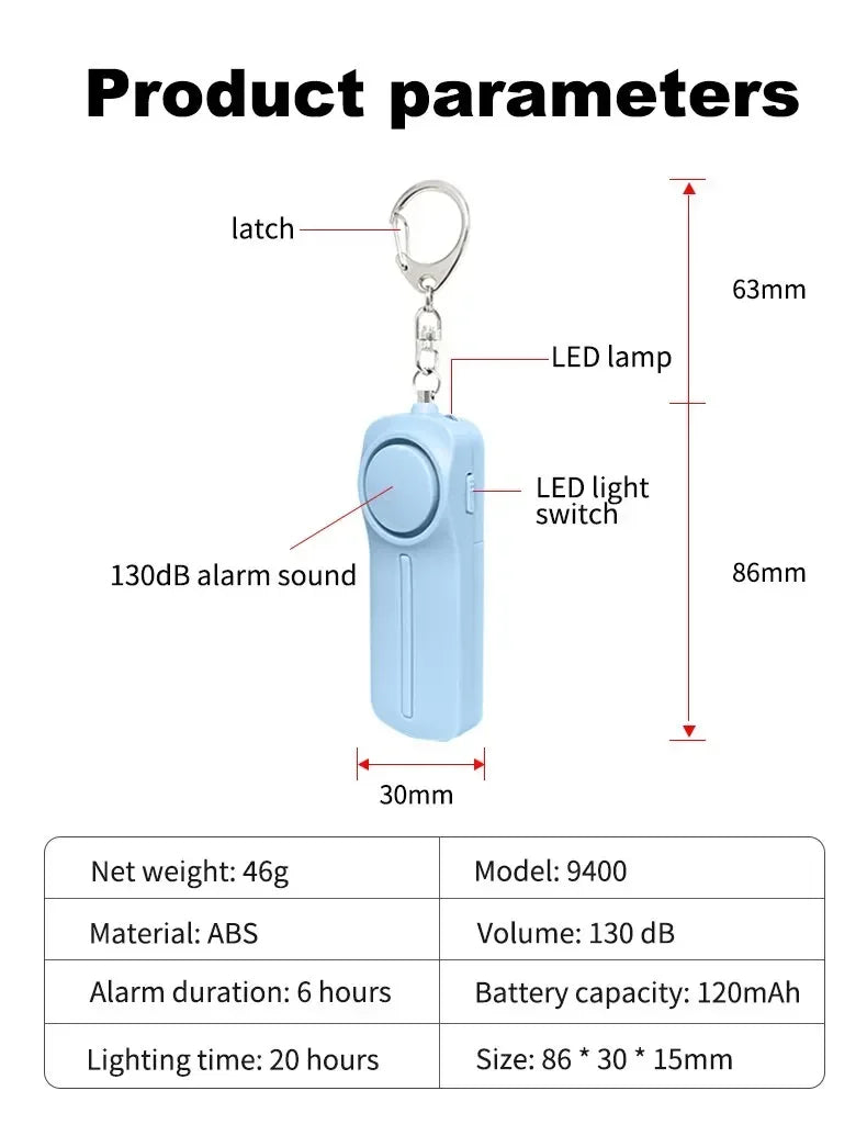 Personal Security Alarm Self Defense 130dB Loud Keychain Portable Safety Anti-satyr for Women Child Elder Girl Emergency Alarm