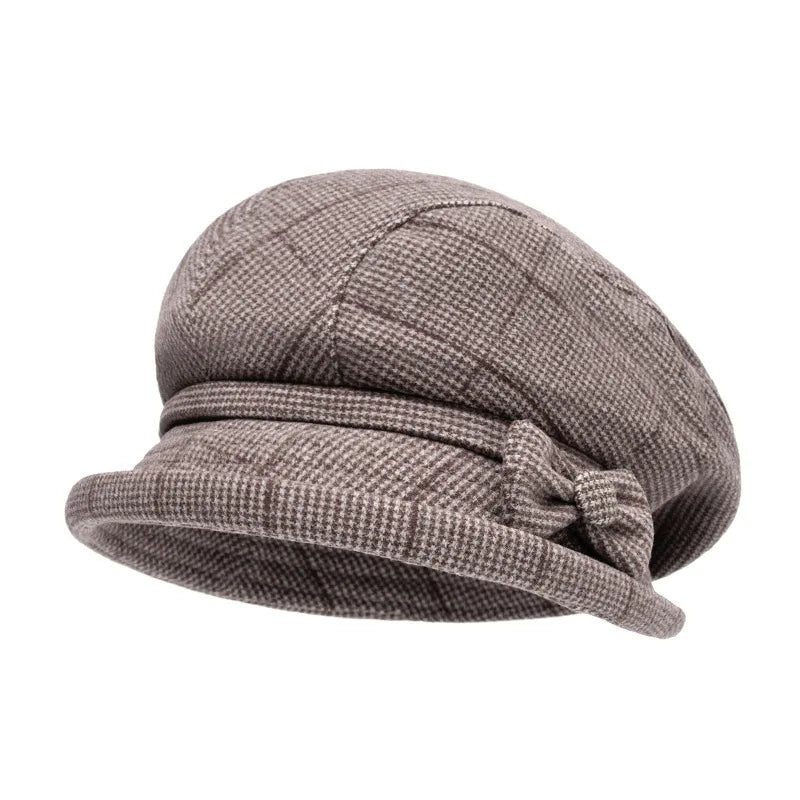 Elegant Women's Beret Hat With Bow - Autumn Winter Short Brim Beanie, Stylish & Warm Casual Headwear For Women Mother'gift New