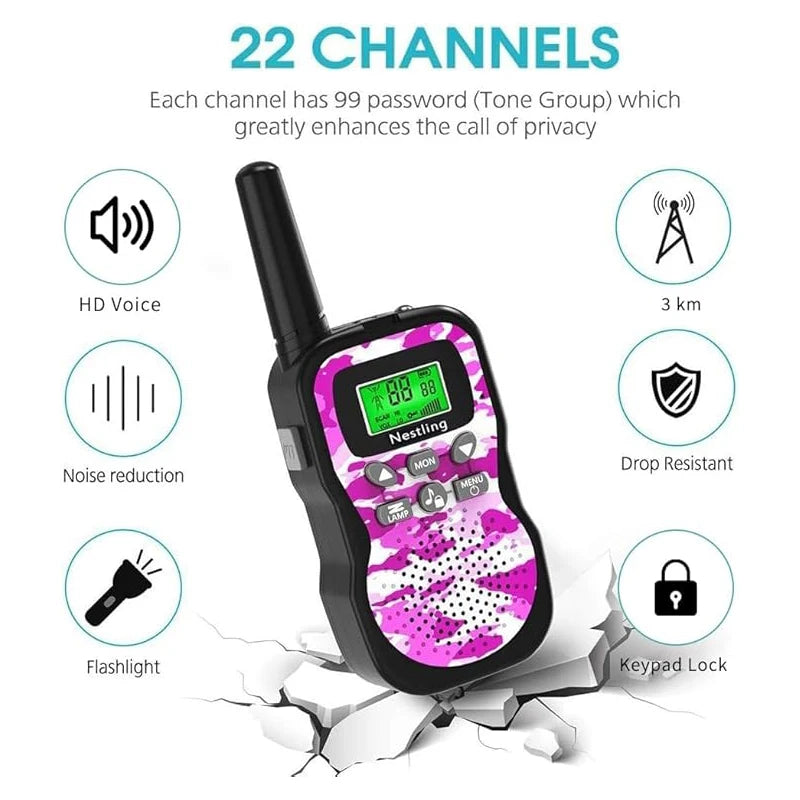 Kids Walkie Talkies 3 Pack, 3KM Long Range Two Way Radio Toy, Outdoor Birthday Gift for 3-12 Children(AAA Batteries Required）