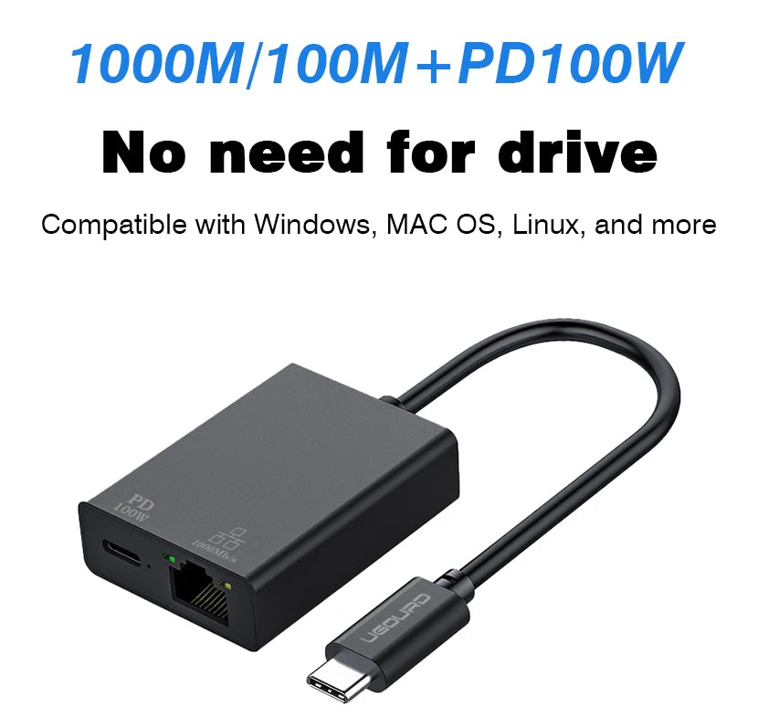 UGOURD 100Mbps 1000Mbps USB C Ethernet Adapter with Charge 100W USB3.0 2.5 Gigabit Network Card USB to RJ45 Lan Cable Converter