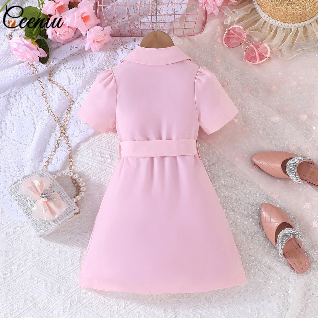 Ceeniu 3-8Y Kid's Jacket Dresses For Girls Lapel Patchwork Frill Blazer Dress For Girls Fashionable Children Clothes Girls