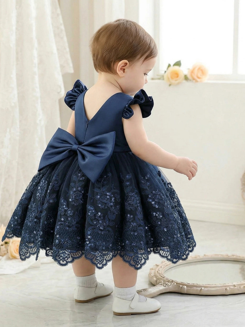 Baby Girl Casual Simple Woven White Round Neck Sleeveless Detachable Three-Dimensional Bow Dress Birthday Party,Evening Party