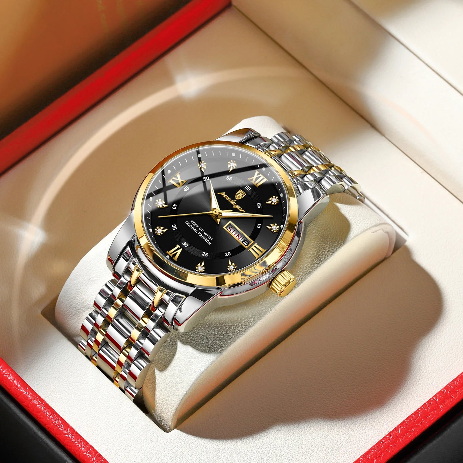 POEDAGAR Original Classic Man Watch Waterproof Luminous Date Week Watches for Men Quartz Stainless Steel Luxury Men's Wristwatch