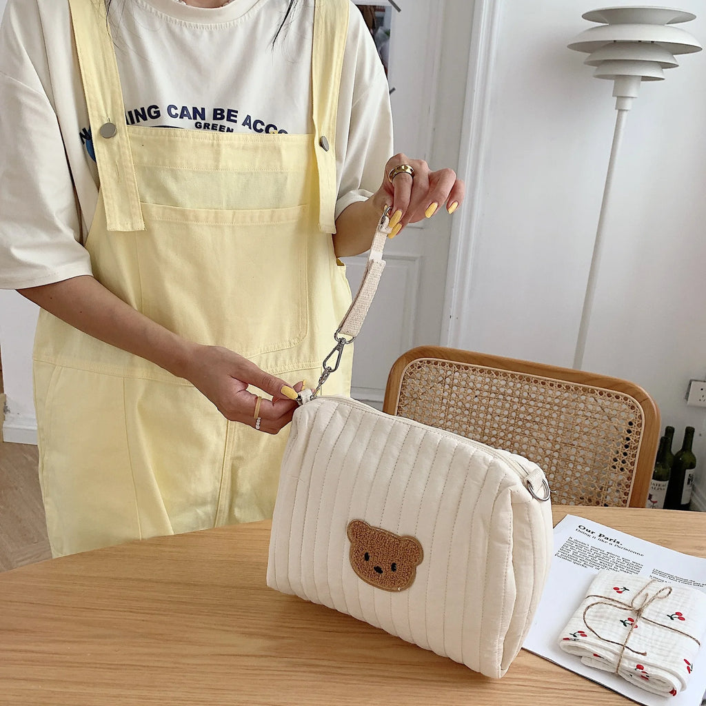 Ins Cotton Diaper Bag for Stroller Hanging Bag Baby Items Nappy Caddy Organizer Mommy Bag Zipper Cute Women Makeup Bag Kids