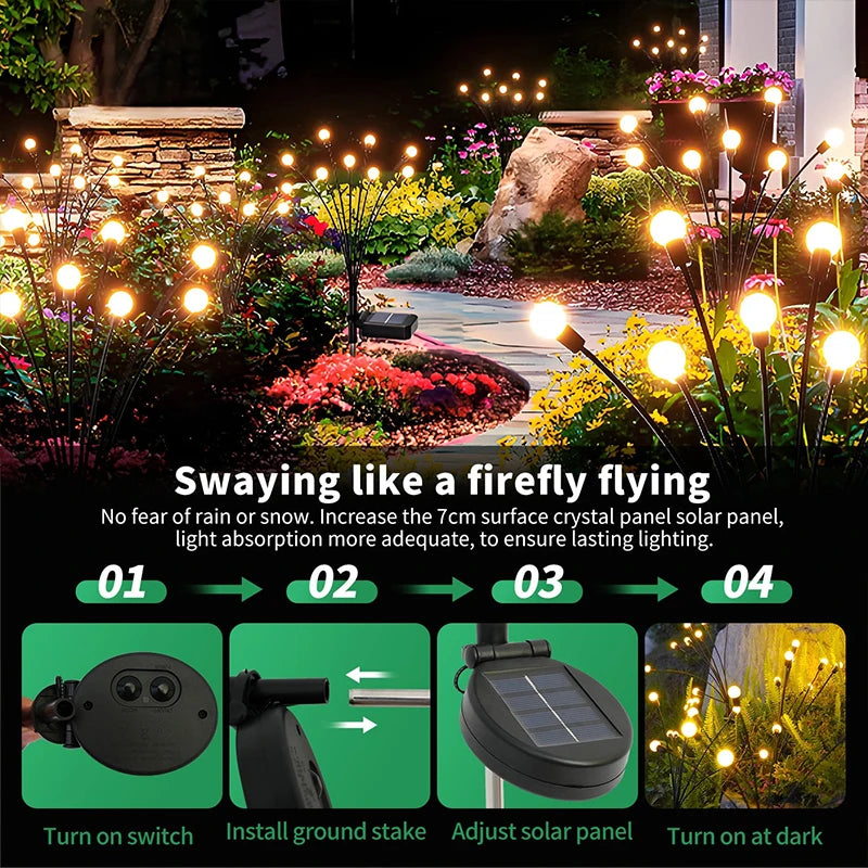 Solar Firefly Lights Outdoor Waterproof LED Solar Garden Lights for Yard Patio Landscape Outside Decorations Light