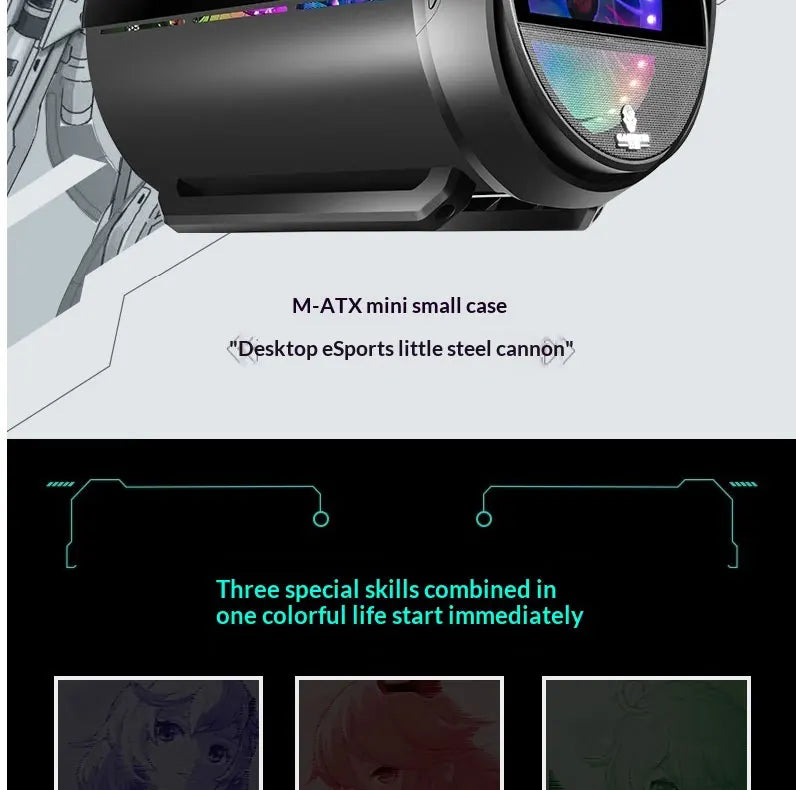 WJCOOLMAN Yuanqidan Mini Computer Case - Circular Side-Exposed Desktop Computer Case Compatible with 240 Water Cooling