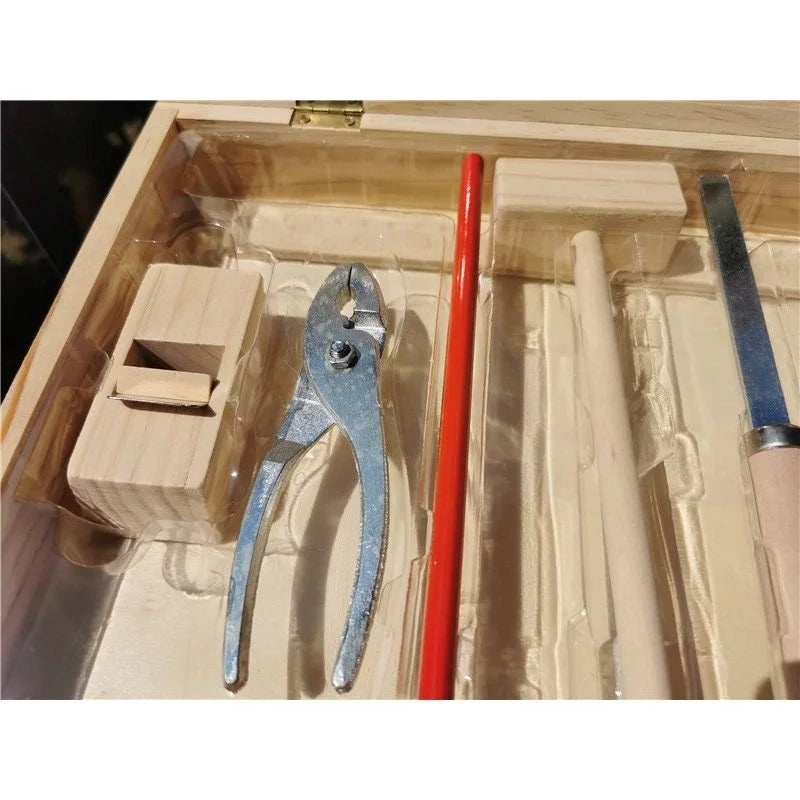 Children Real Life Wooden Carpenter's Box Tools Boy's Pretend Toy Wood Tools Set Hammer Screwdriver Manual Skill Learning