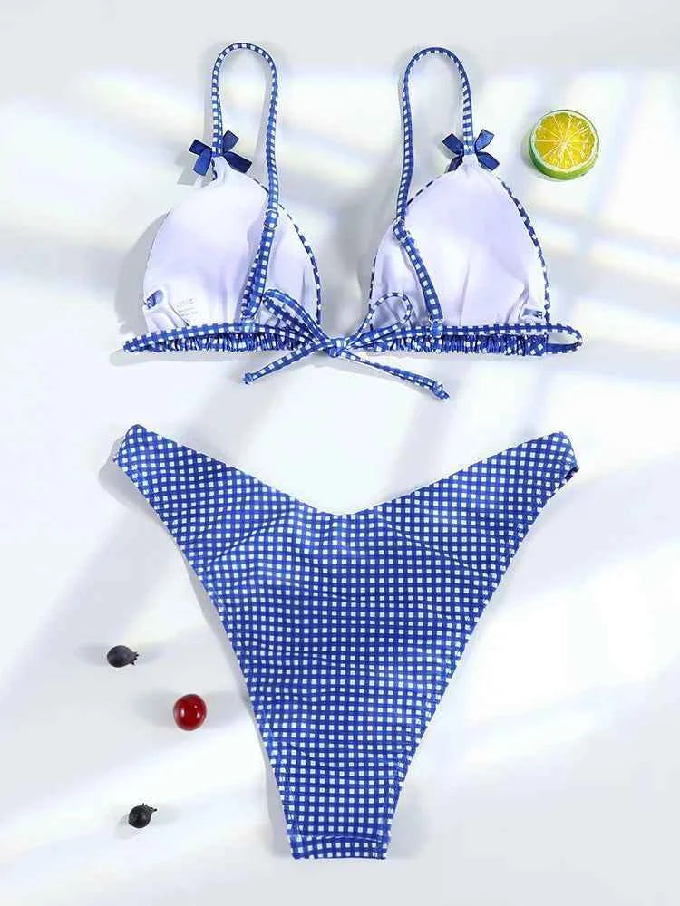 Triangle Bikinis Bow Swimsuit Women Sexy Swimwear Bandage Bikini Set Summer Biquini Female Beachwear Low Waist Thong Swimsuits