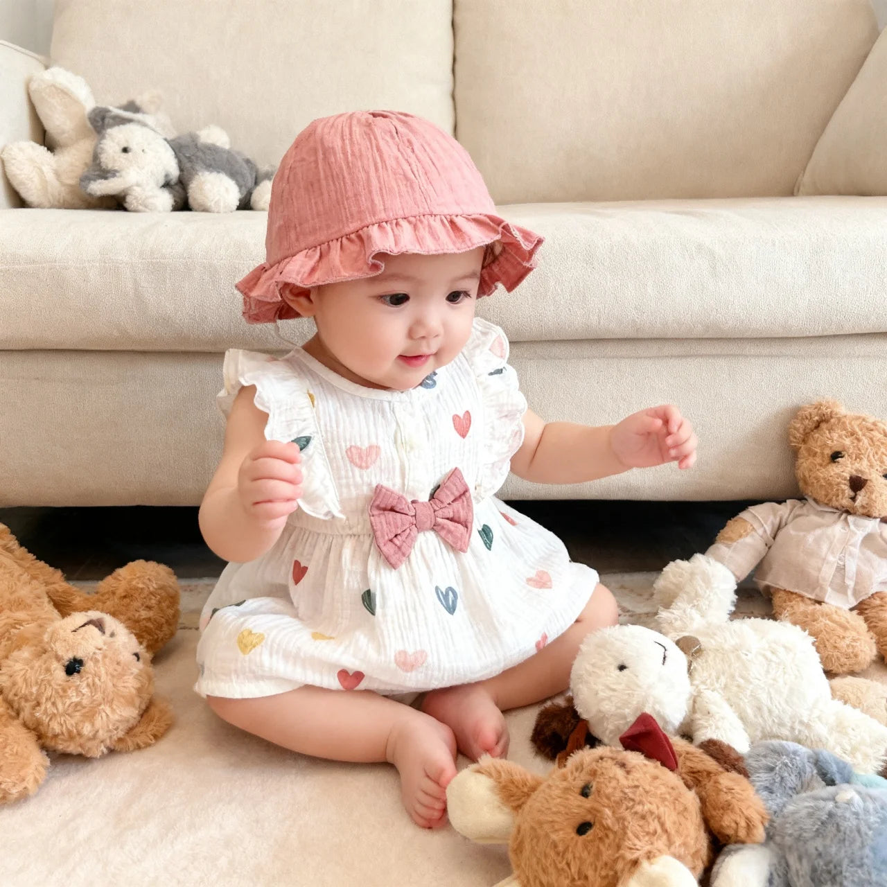 2PCS Dress Clothes Set Newborn Baby Girl Love Print Sleeveless Dress With Hat Summer Fashion Cute Wear for Infant Girl 0-9Months