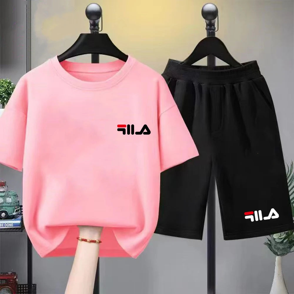 Summer Brand White T-shirt+Shorts Two-Piece Set Kids New Clothing Fashion Boy Girl 3-12 Yrs Sports Short-Sleeved Casual Set