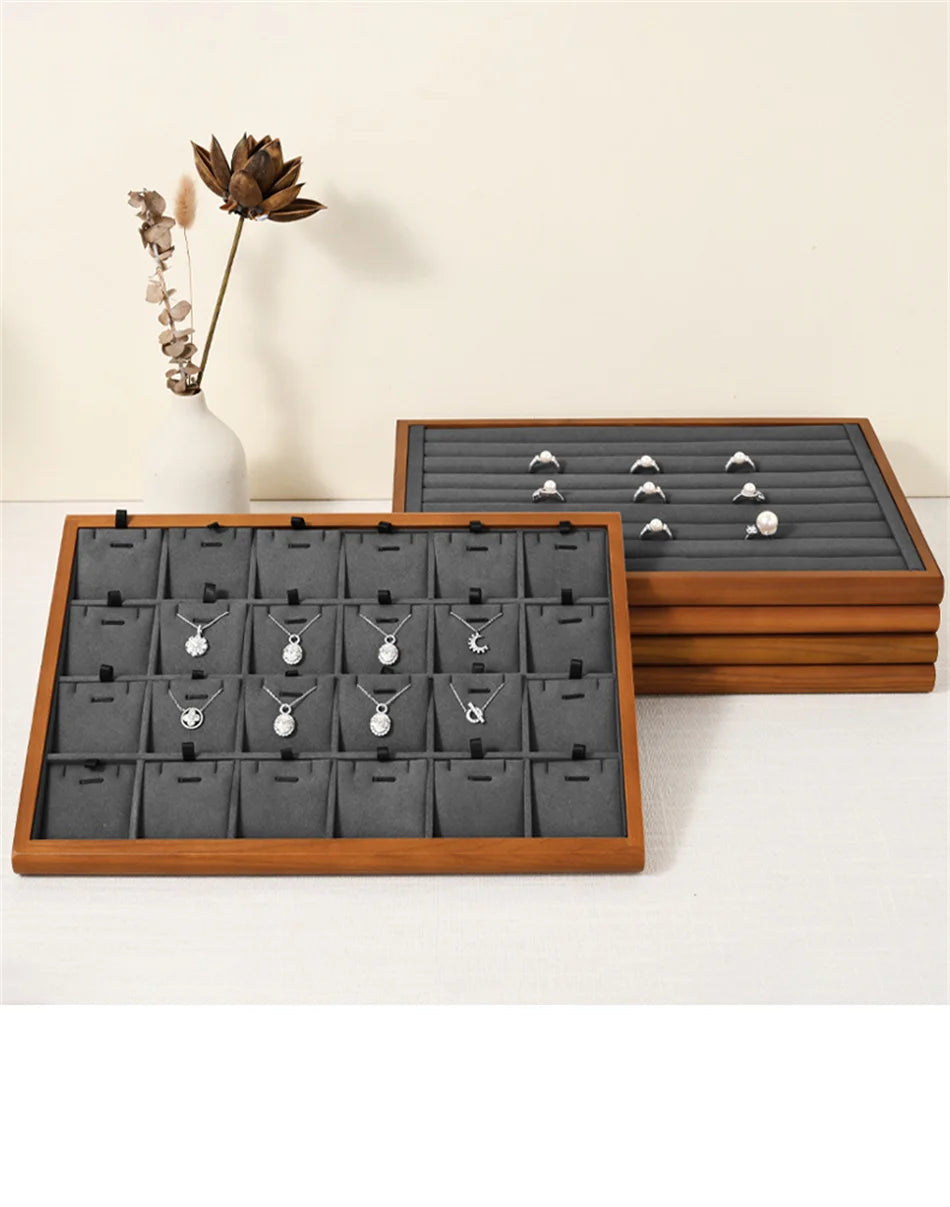Oirlv Gray Wooden Jewelry Tray  Jewelry Display Viewing Plate Ring Pendant Bracelet Storage Plate Display Tray Jewelry Organizer