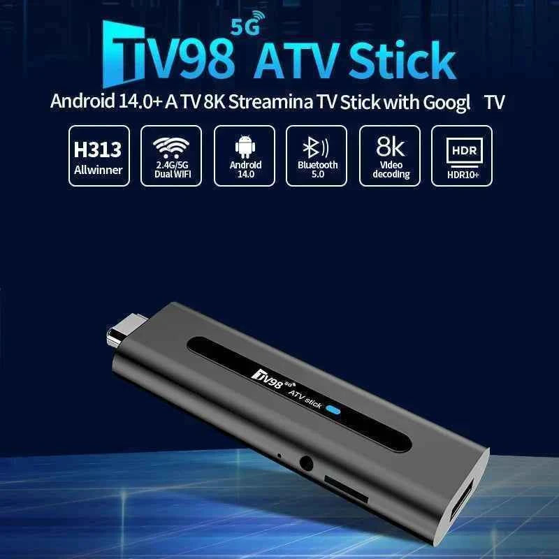 TV98 ATV Stick TV Stick Support HD 8K 4K Video BT5.0 4G 5G Dual WiFi6 Voice Remote Allwinner H313 Quad Core Smart 8GB 128GB iptv