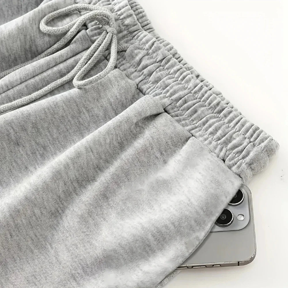 Women's Plus-size Street Style Casual Sweatpants with Personality Print Autumn and Winter Fleece Loose Fit Streetwear Oversized