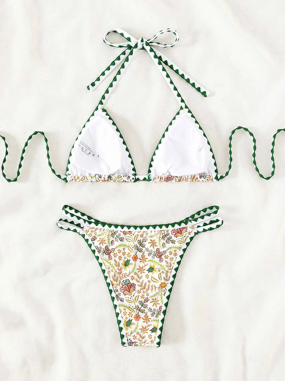 Sexy Flower Printed Halter Brazilian Bikini Female Swimsuit Women Swimwear Two-pieces Bikini set Bather Bathing Suit Swim K4997