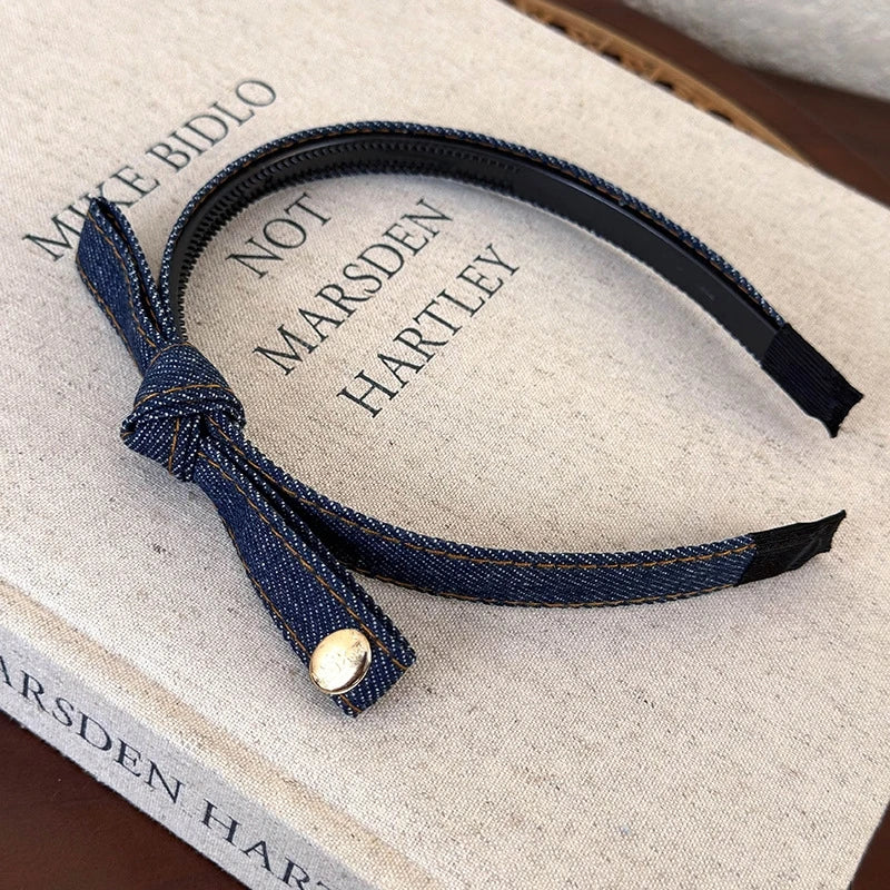 Elegant Denim Blue Bow Hairband with Tooth Retro Headband for Women Girls Hair Bands Hair Accessories